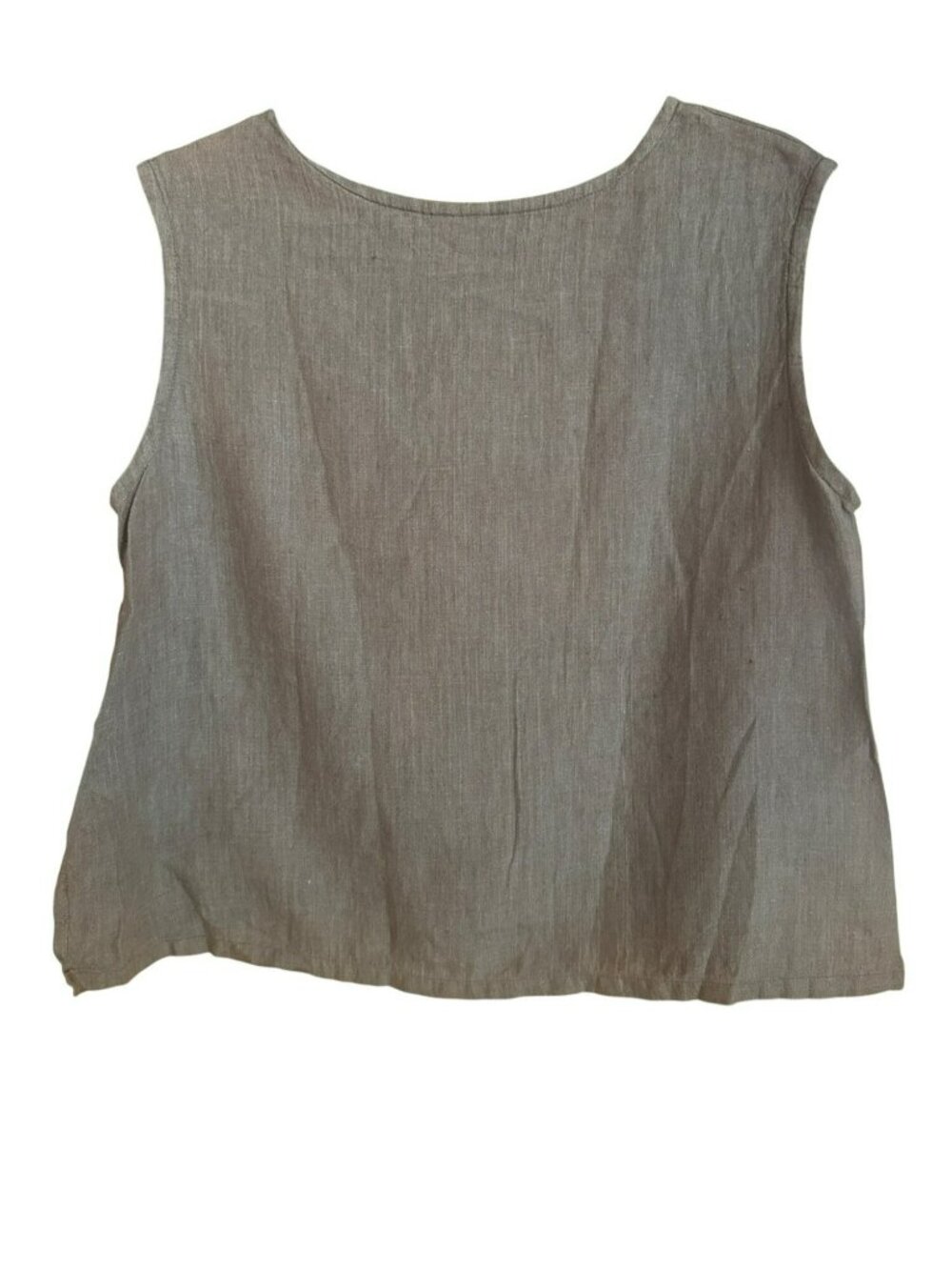 Bryn Walker Sleeveless Linen Button Front Top Small Olive Green USA Lagenlook - Picture 2 of 6